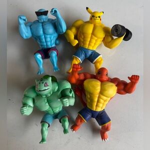 Pokemon Rare Collectible Figure Muscular Pikachu, Charmander, Squirtle, Bulbasau